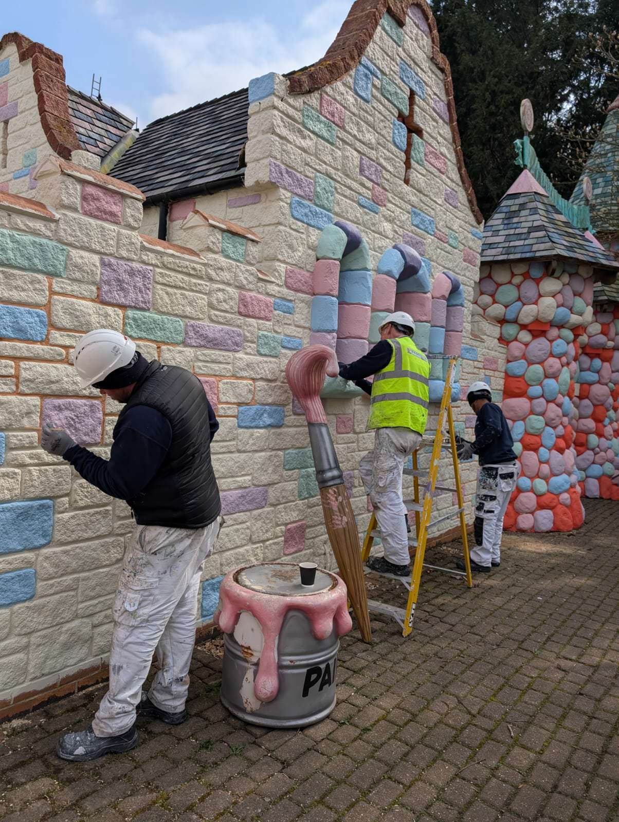 Paint detailing at the refurbishment of Lollipoppet Castle at Sundown Adventureland is underway